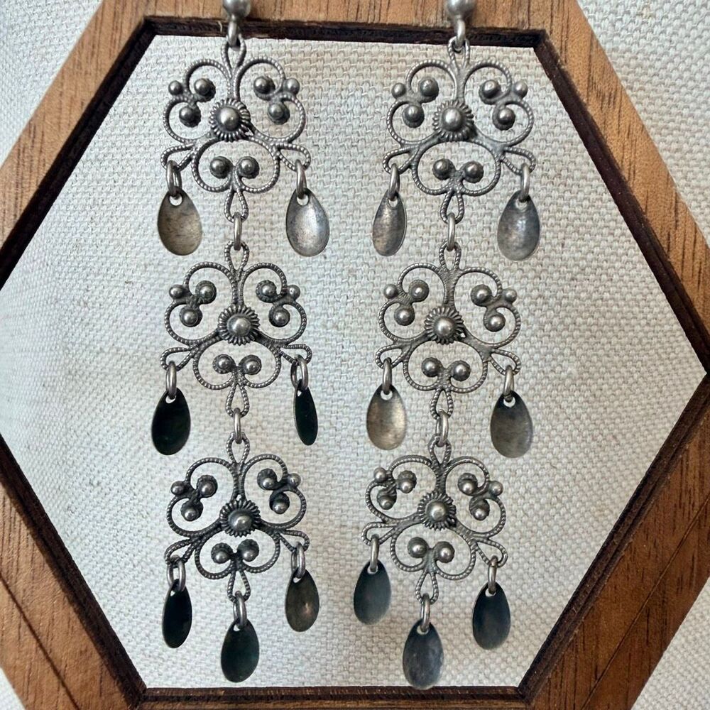Vintage Scandinavian Solje Sterling Silver Chandelier Earrings 925 Norwegian Sty